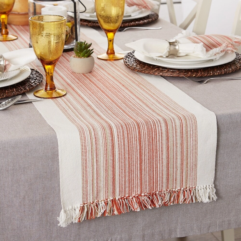 Porch & Den Meryl Stripe Pattern Fringed Table Runner