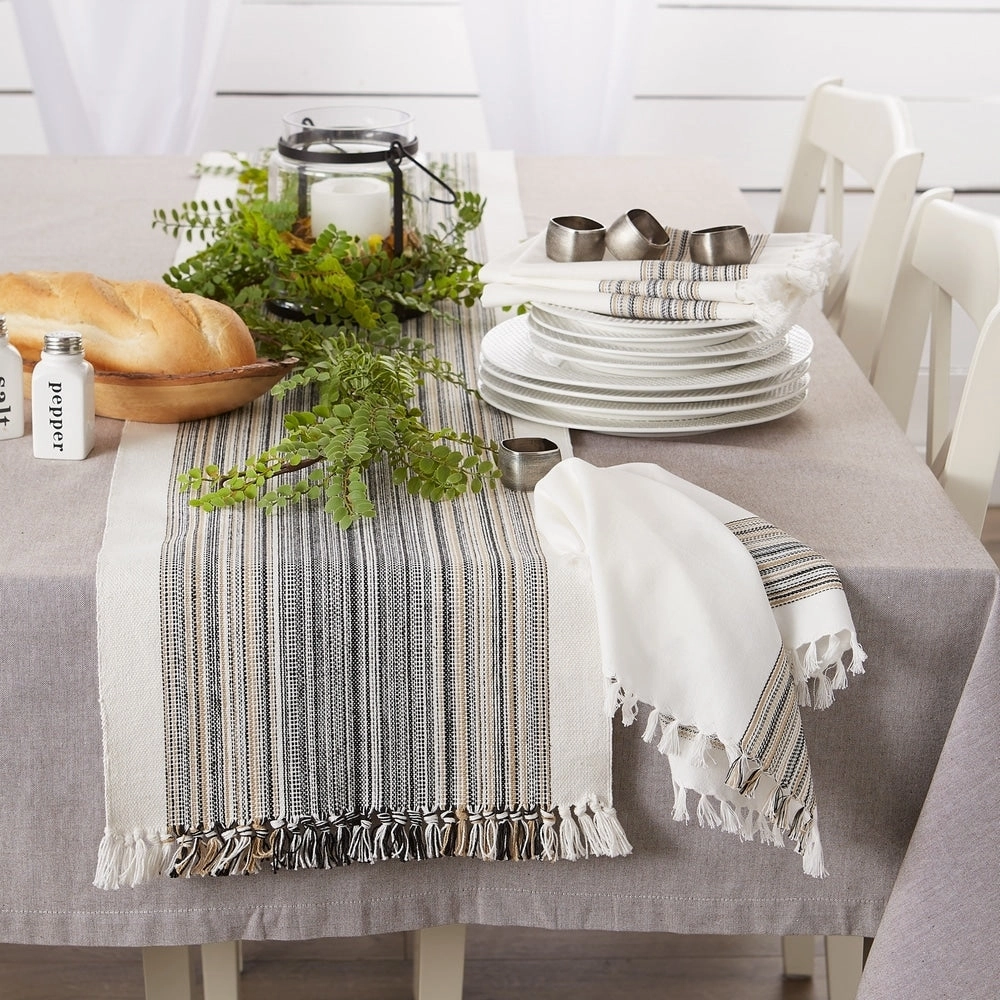 Porch & Den Meryl Stripe Pattern Fringed Table Runner