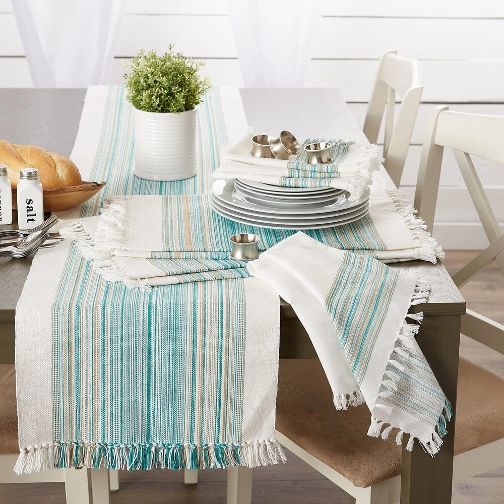 Porch & Den Meryl Stripe Pattern Fringed Table Runner