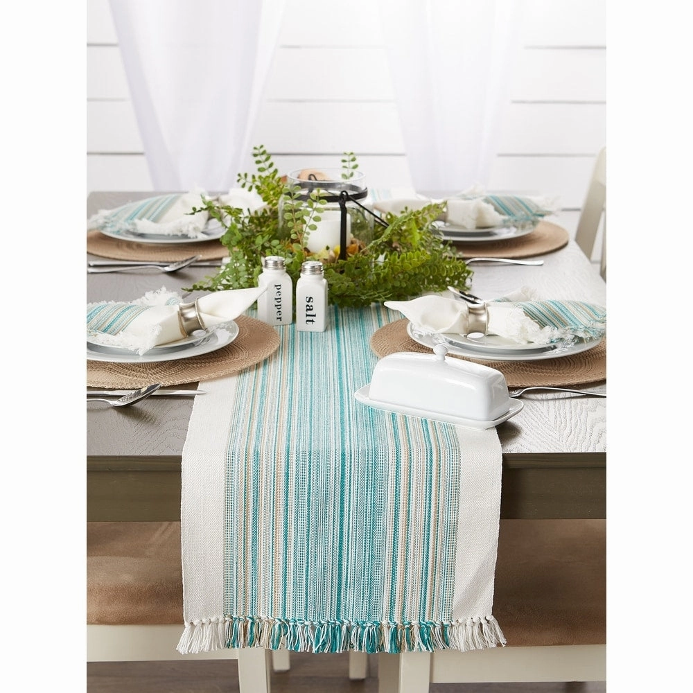 Porch & Den Meryl Stripe Pattern Fringed Table Runner