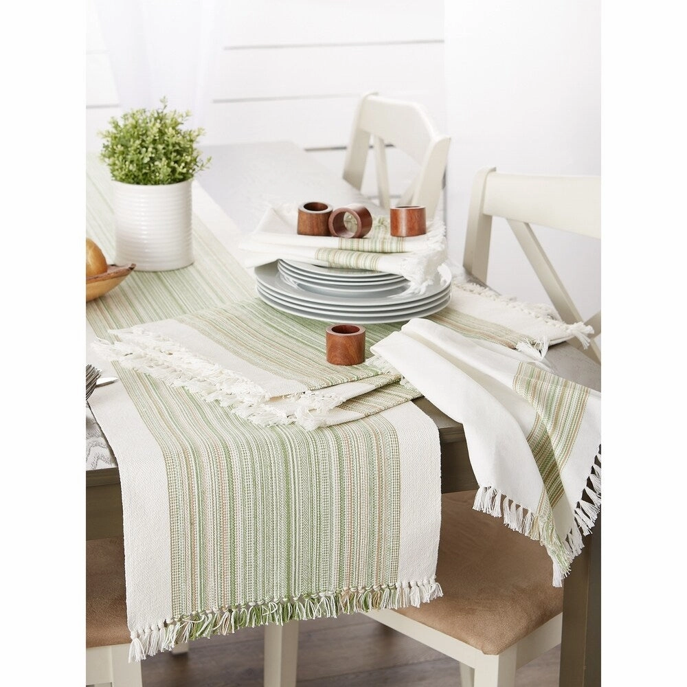 Porch & Den Meryl Stripe Pattern Fringed Table Runner
