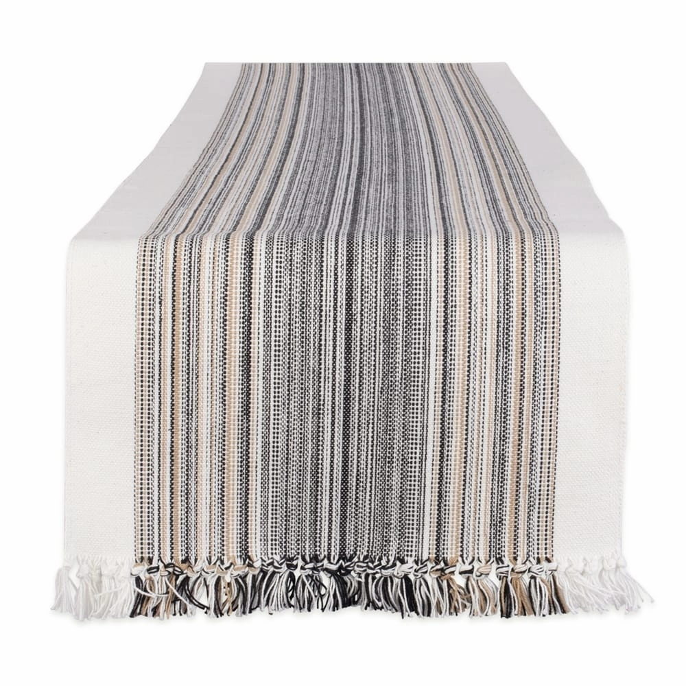 Porch & Den Meryl Stripe Pattern Fringed Table Runner