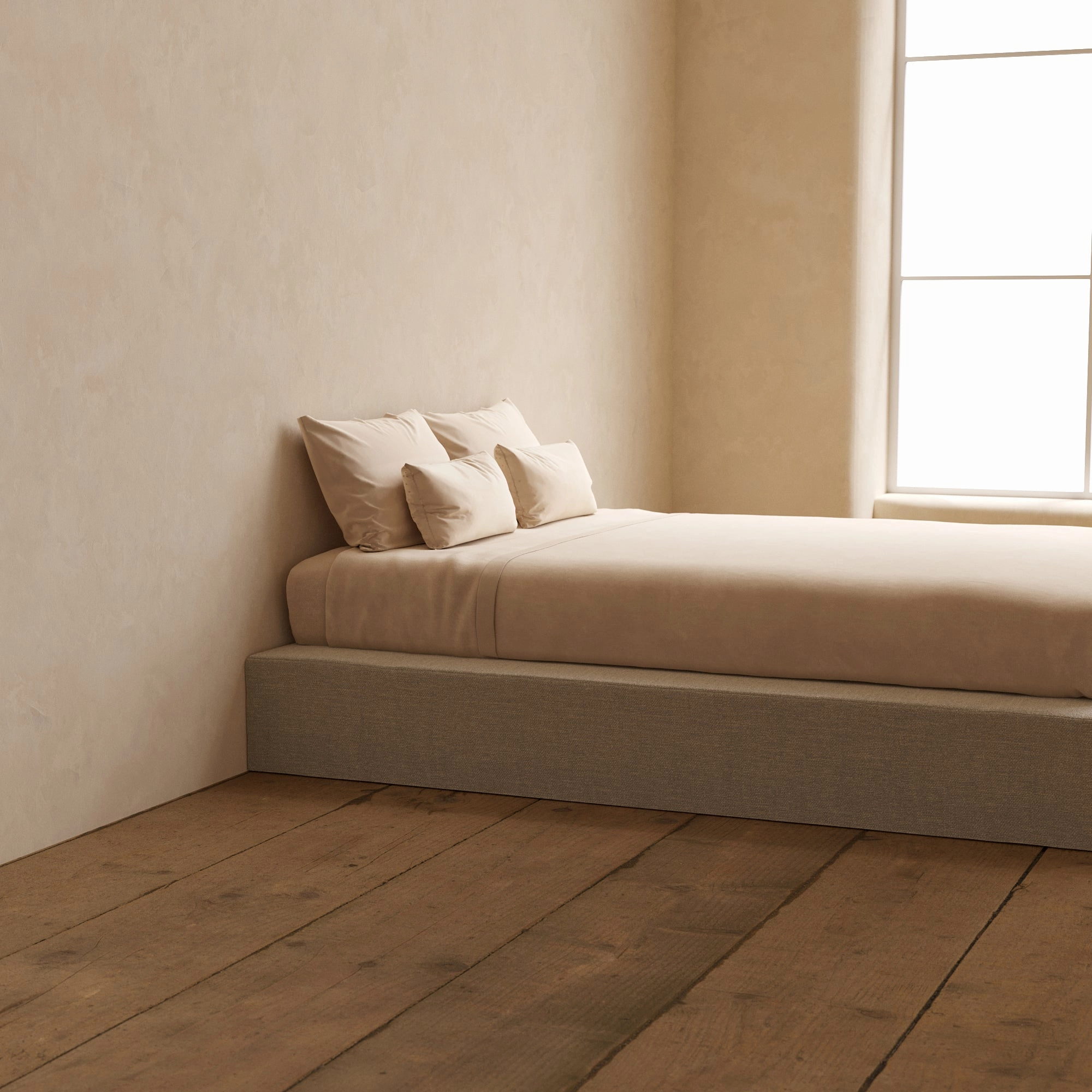 Queen Upholstered Platform Bed | Blended Weave in Oat