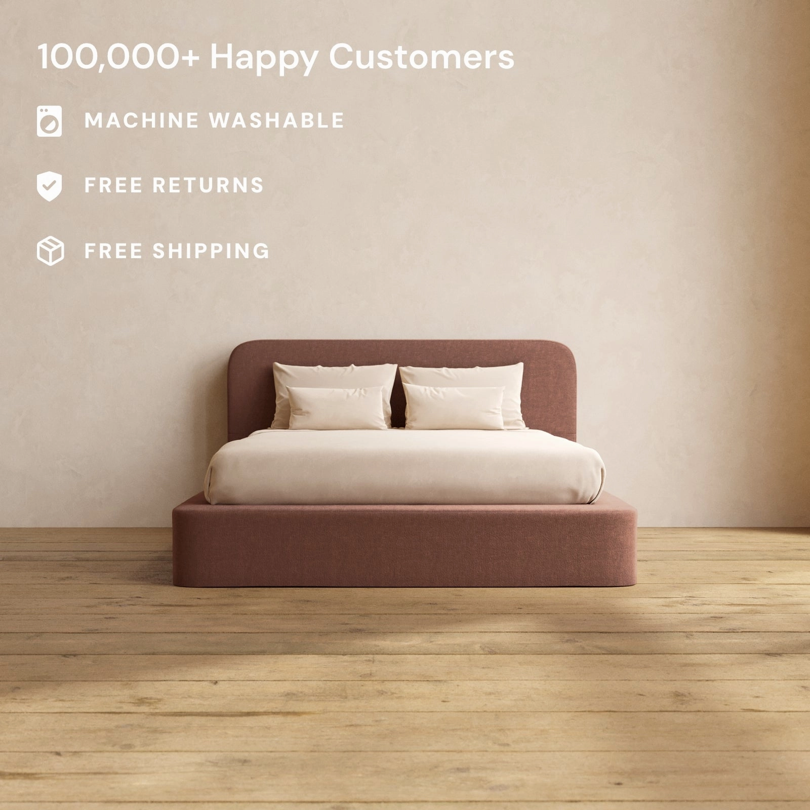 Queen Upholstered Platform Bed   Headboard | Heirloom Velvet in Chestnut