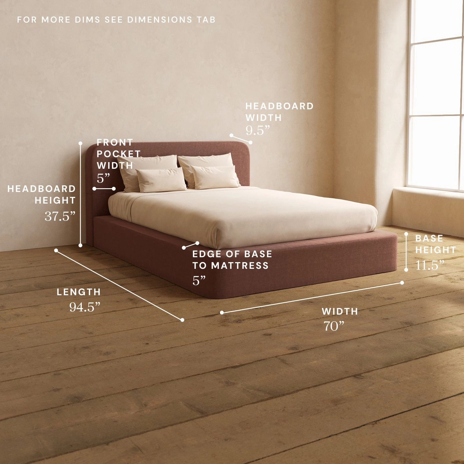 Queen Upholstered Platform Bed   Headboard | Heirloom Velvet in Chestnut