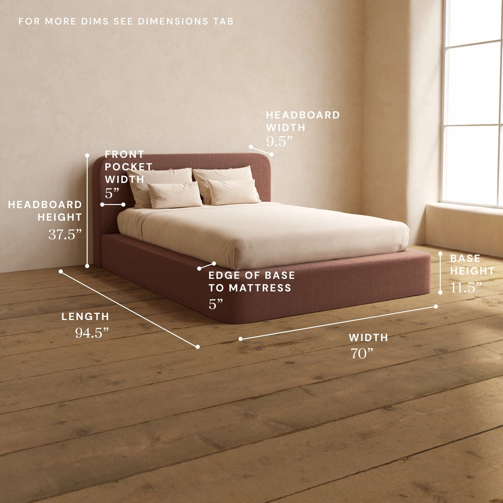 Queen Upholstered Platform Bed   Headboard | Heirloom Velvet in Chestnut