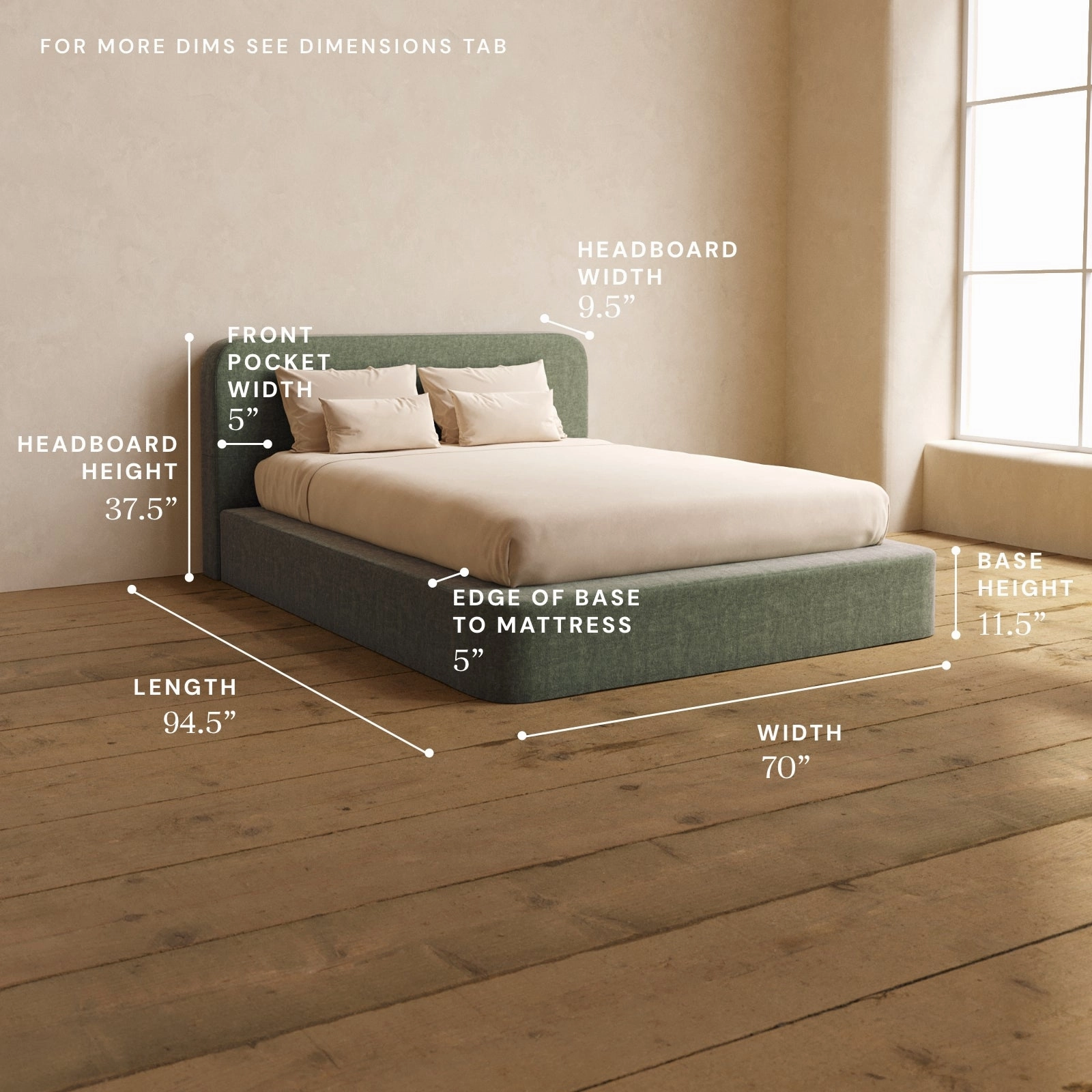 Queen Upholstered Platform Bed   Headboard | Heirloom Velvet in Willow