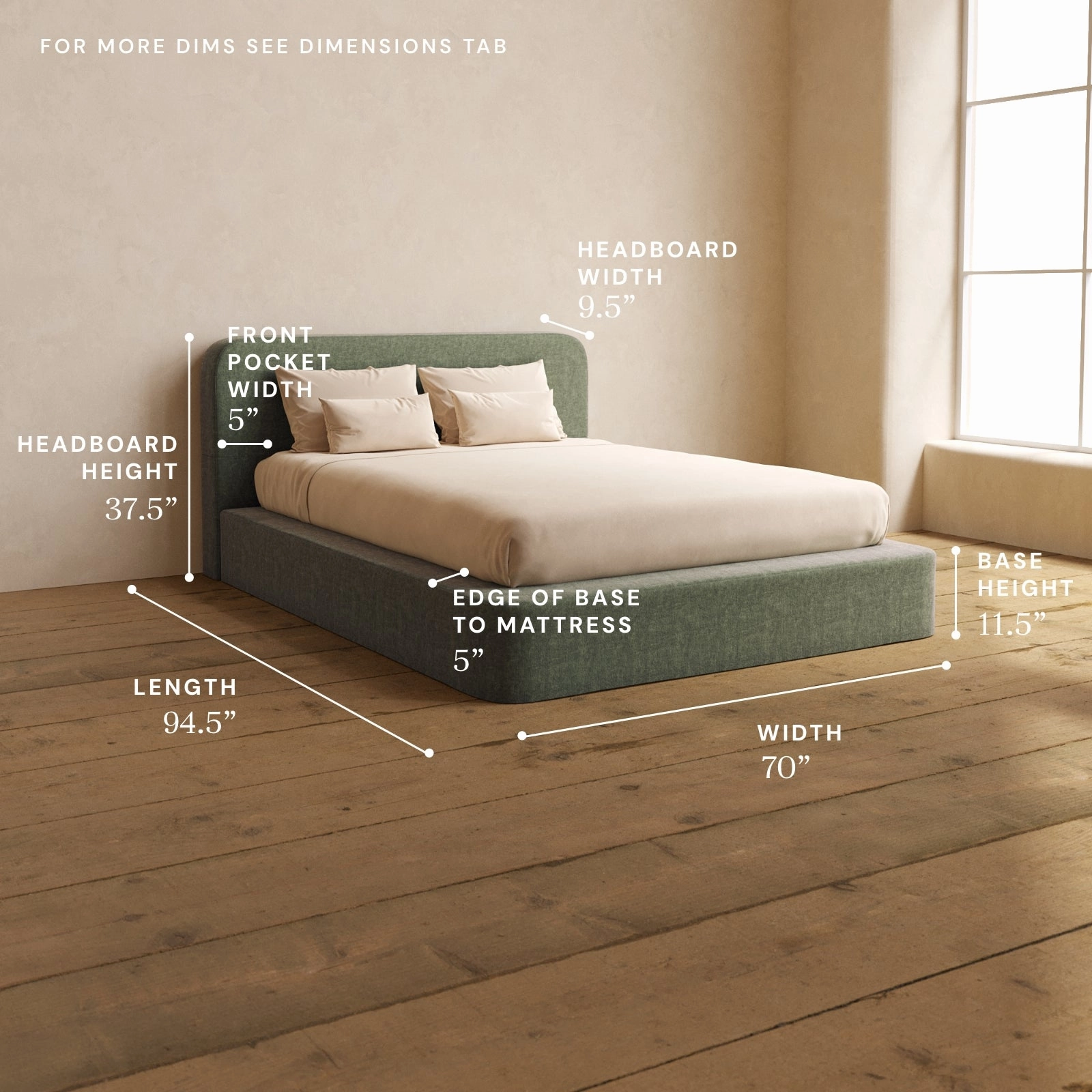 Queen Upholstered Platform Bed   Headboard | Heirloom Velvet in Willow