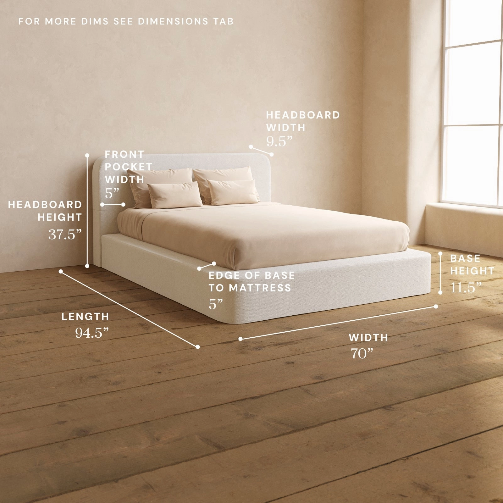 Queen Upholstered Platform Bed   Headboard | Knit Velvet in Powder