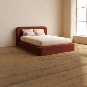 Queen Upholstered Platform Bed   Headboard | Knit Velvet in Rust