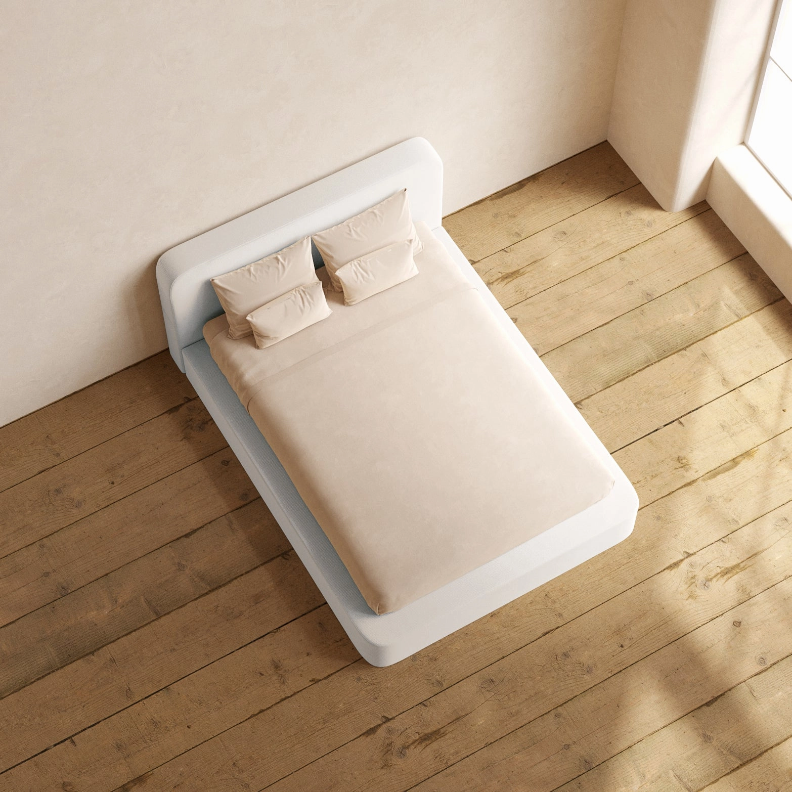Queen Upholstered Platform Bed   Headboard | Luxe Corduroy in Milk