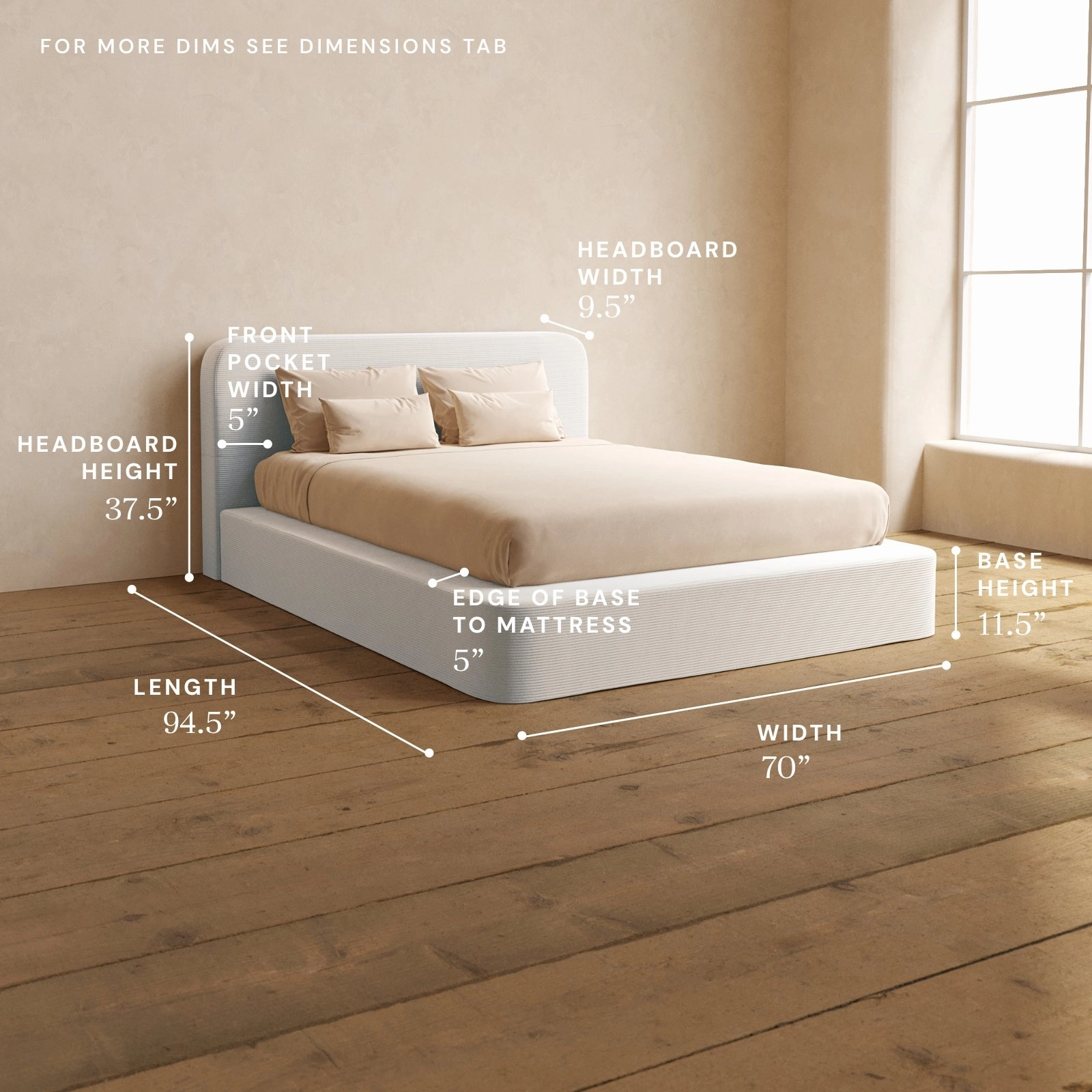 Queen Upholstered Platform Bed   Headboard | Luxe Corduroy in Milk