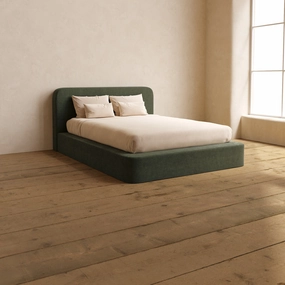 Queen Upholstered Platform Bed   Headboard | Luxe Corduroy in Olivine