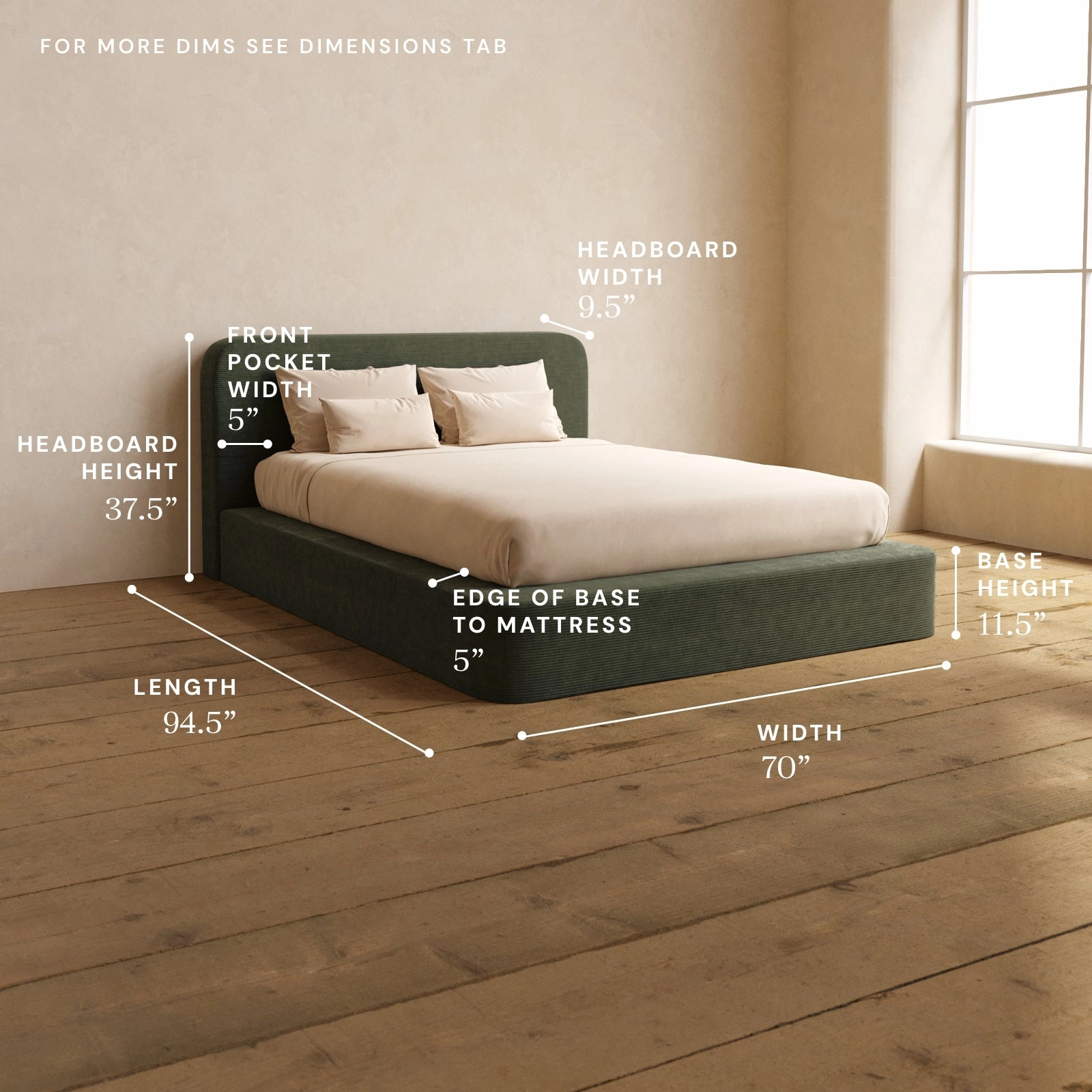 Queen Upholstered Platform Bed   Headboard | Luxe Corduroy in Olivine
