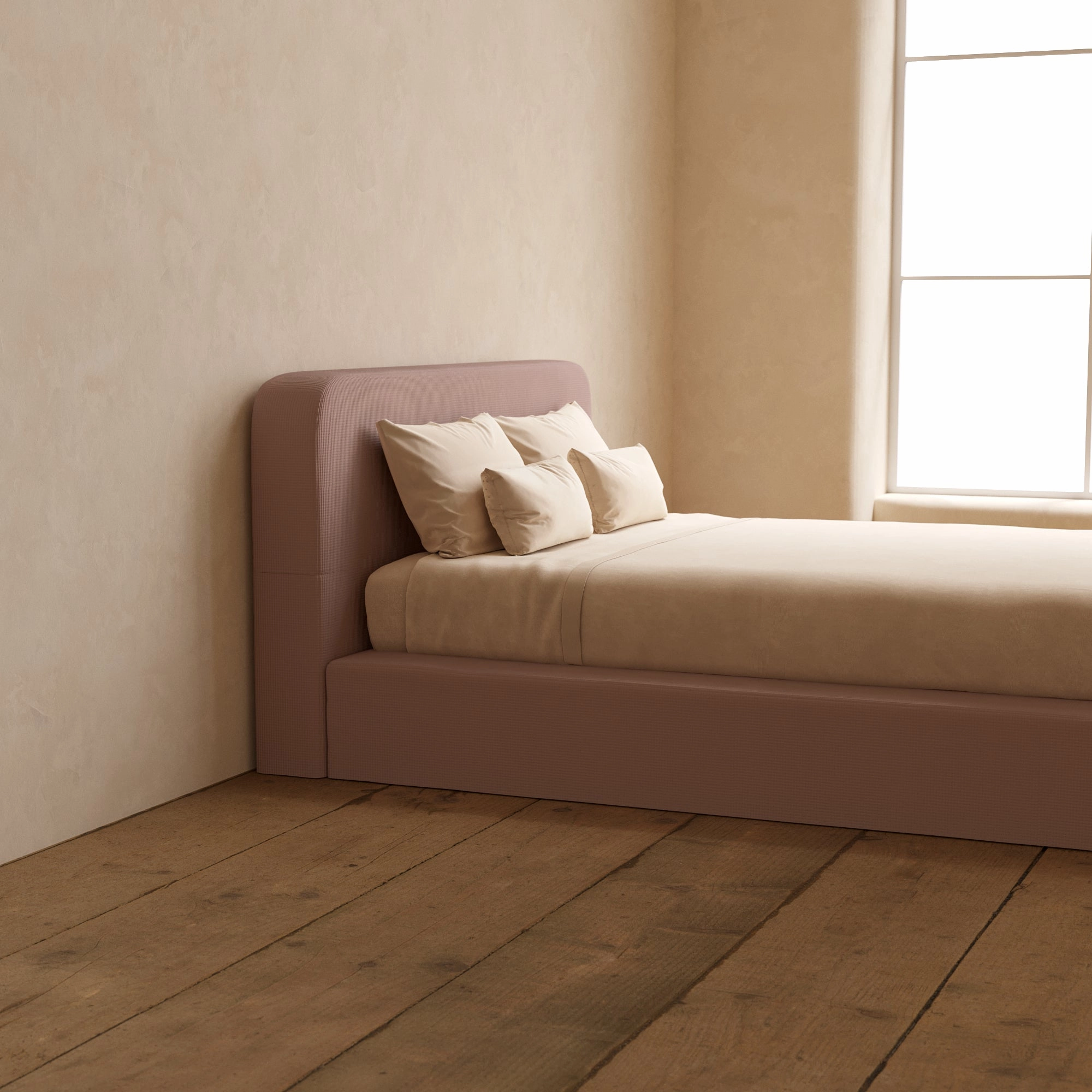 Queen Upholstered Platform Bed   Headboard | Mizu Weave in Sakura