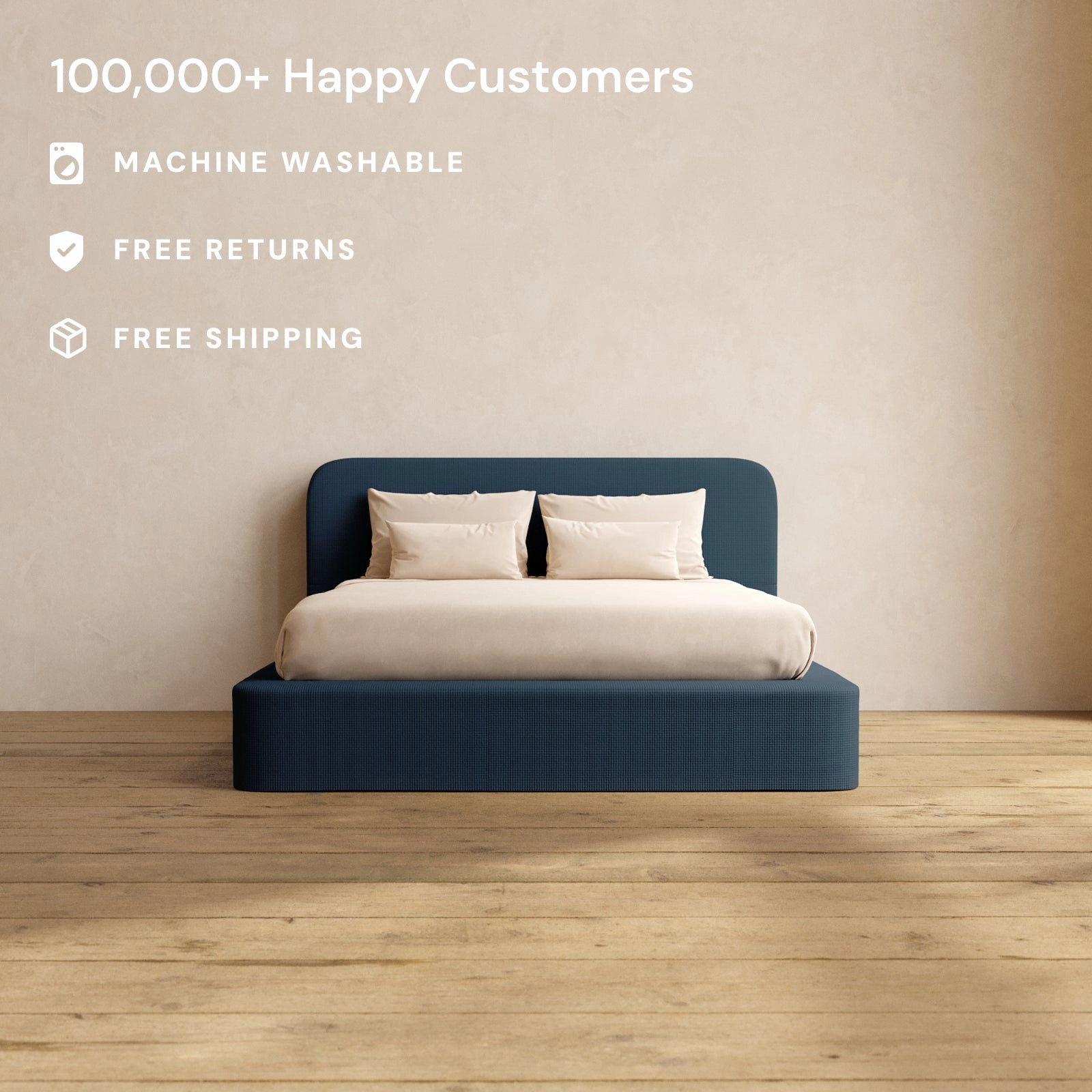 Queen Upholstered Platform Bed   Headboard | Mizu Weave in Sumi