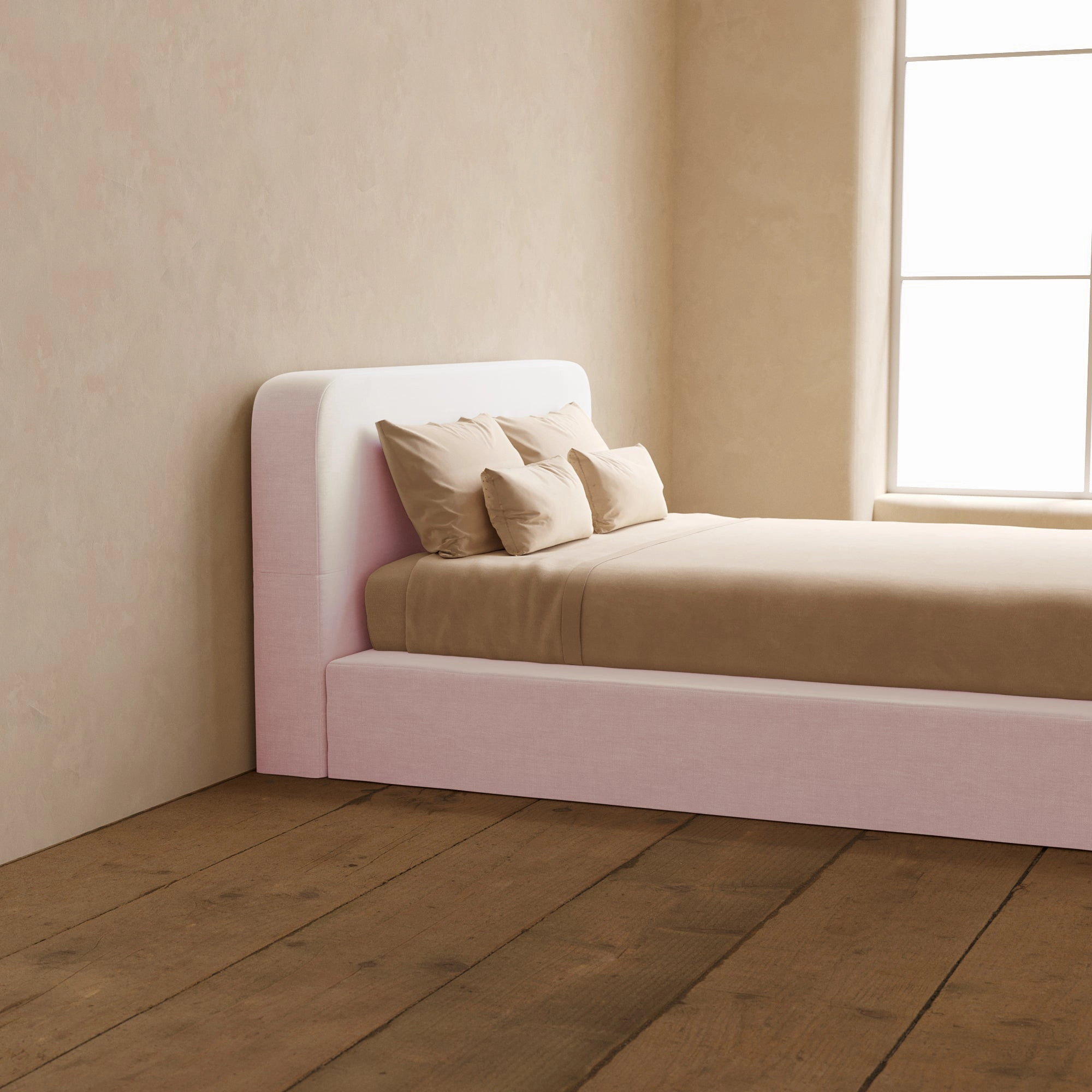 Queen Upholstered Platform Bed   Headboard | Mod Velvet in Coco