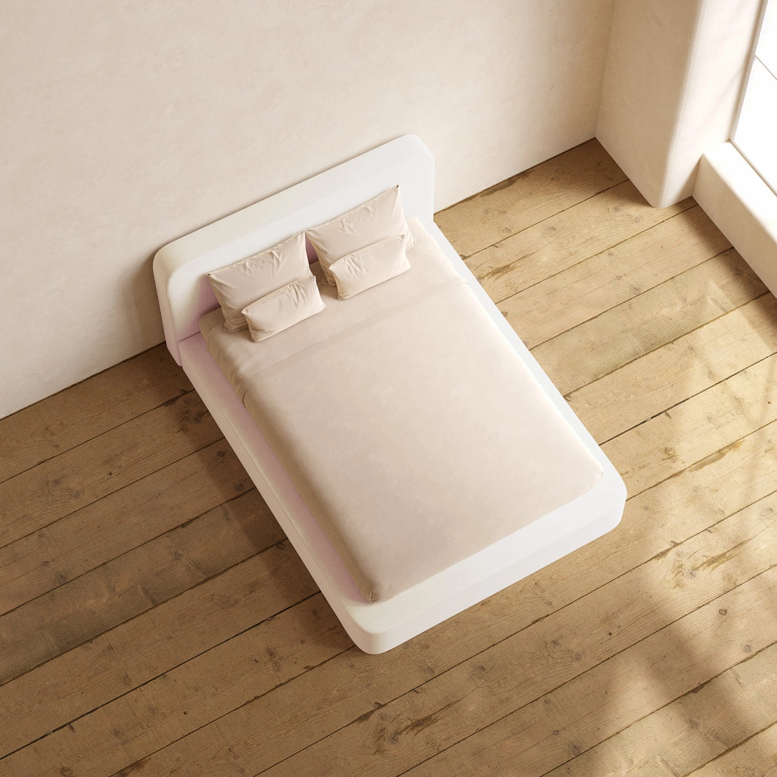Queen Upholstered Platform Bed   Headboard | Mod Velvet in Coco