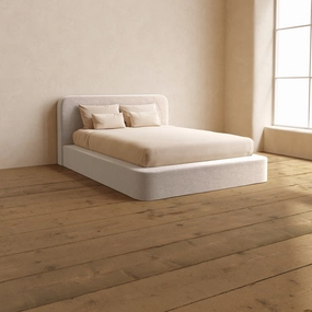 Queen Upholstered Platform Bed   Headboard | Mod Velvet in Mist