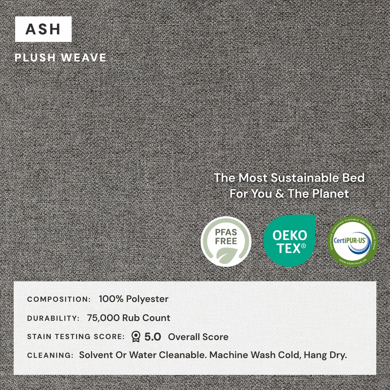 Queen Upholstered Platform Bed   Headboard | Plush Weave in Ash