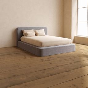 Queen Upholstered Platform Bed   Headboard | Plush Weave in Ash