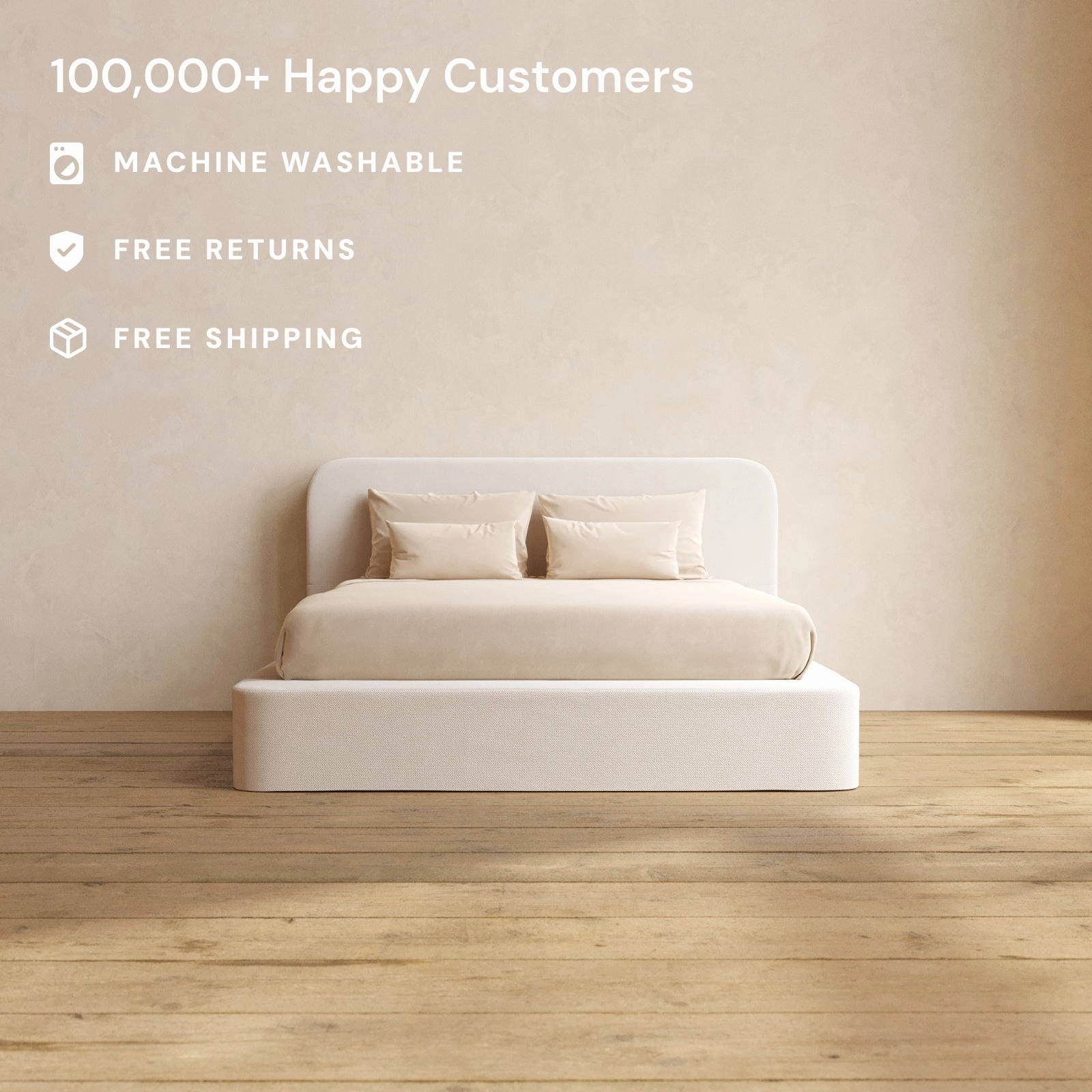 Queen Upholstered Platform Bed   Headboard | Plush Weave in Eggshell