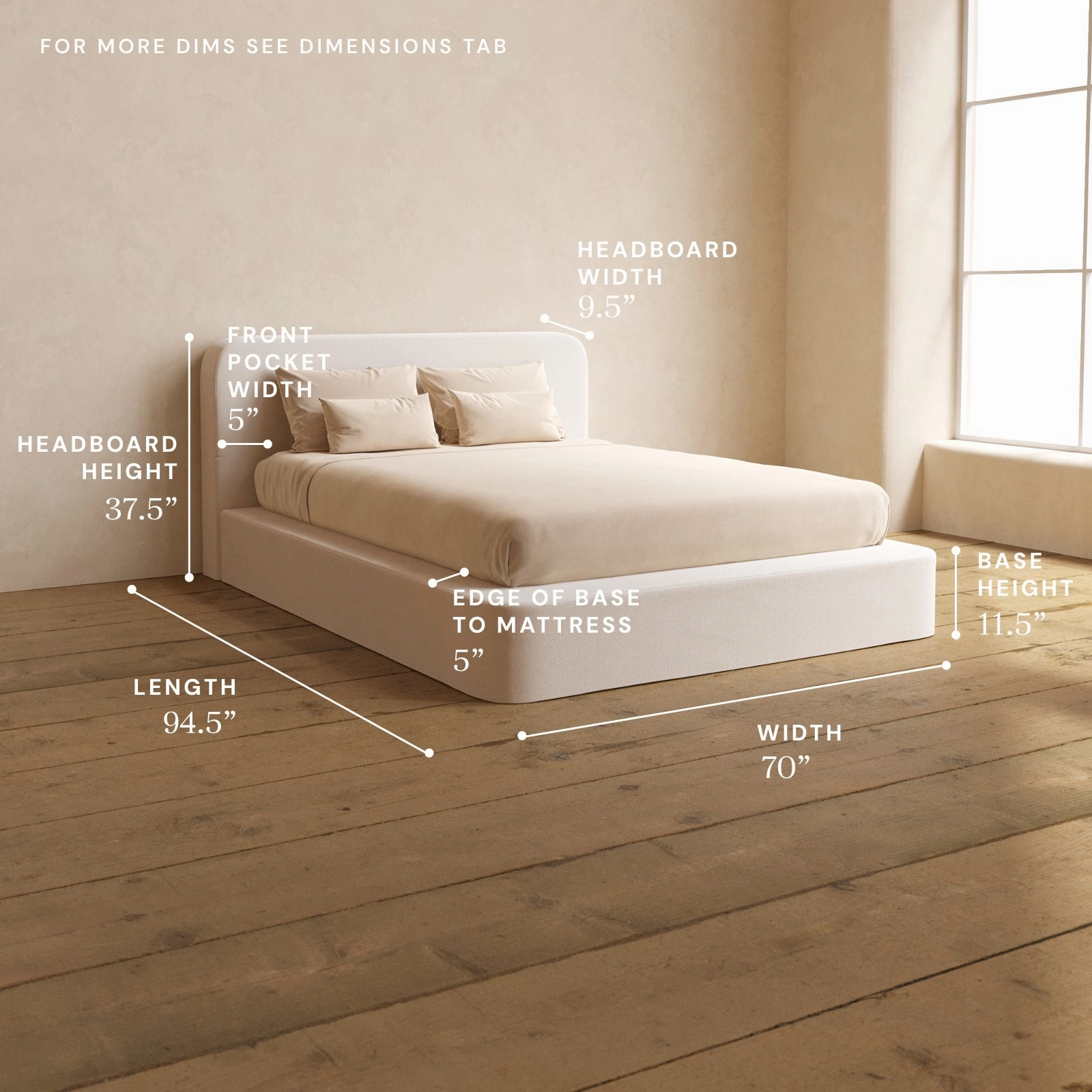 Queen Upholstered Platform Bed   Headboard | Plush Weave in Eggshell