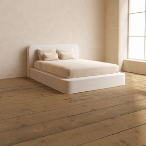 Queen Upholstered Platform Bed   Headboard | Plush Weave in Eggshell