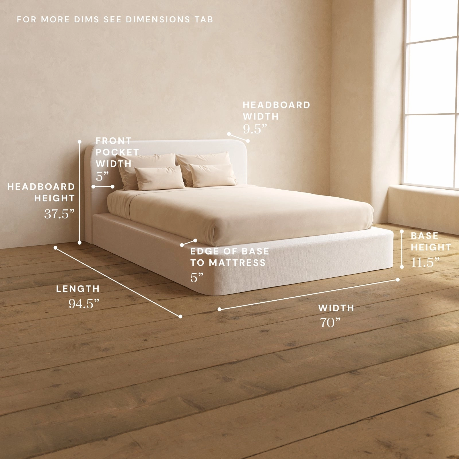 Queen Upholstered Platform Bed   Headboard | Plush Weave in Eggshell