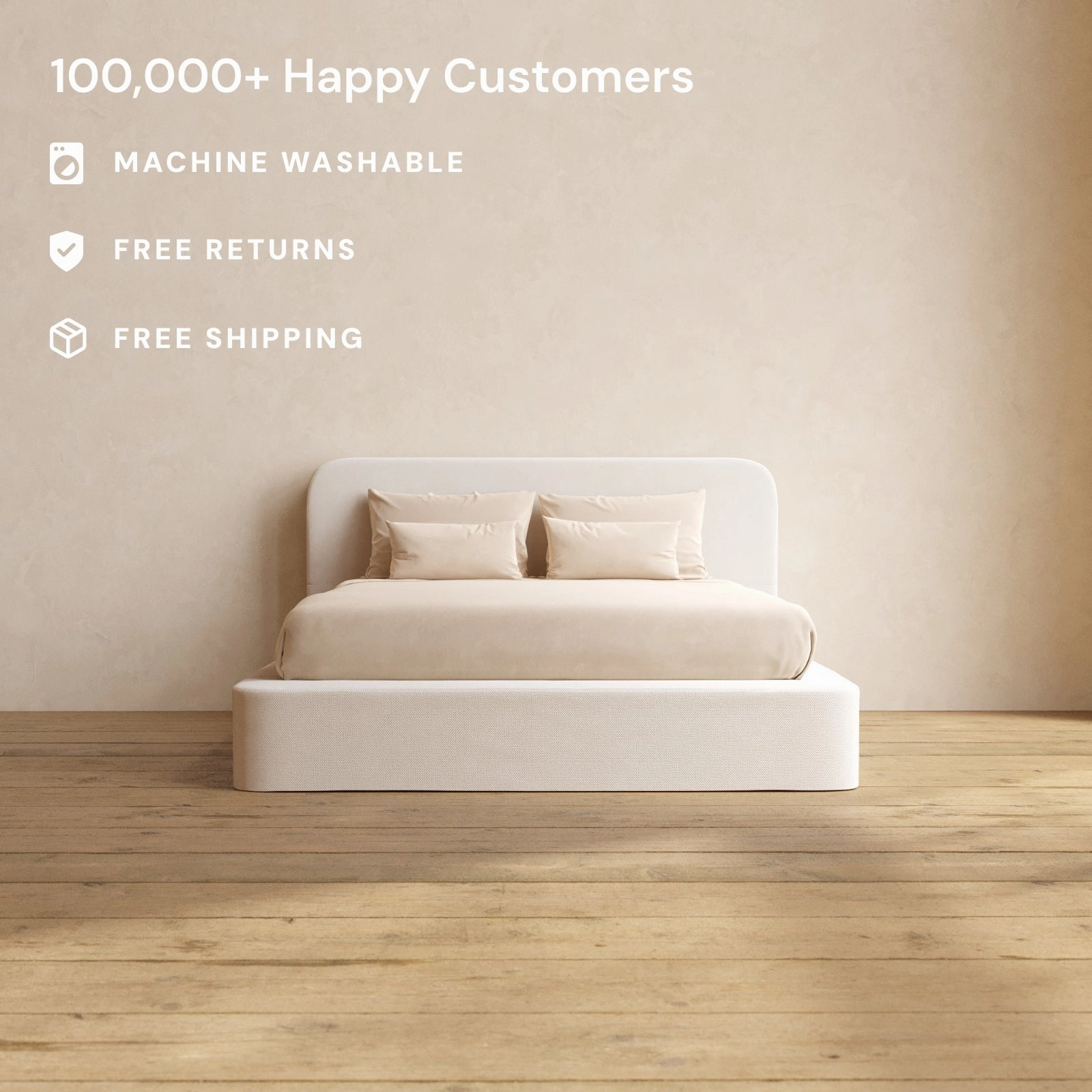 Queen Upholstered Platform Bed   Headboard | Plush Weave in Eggshell