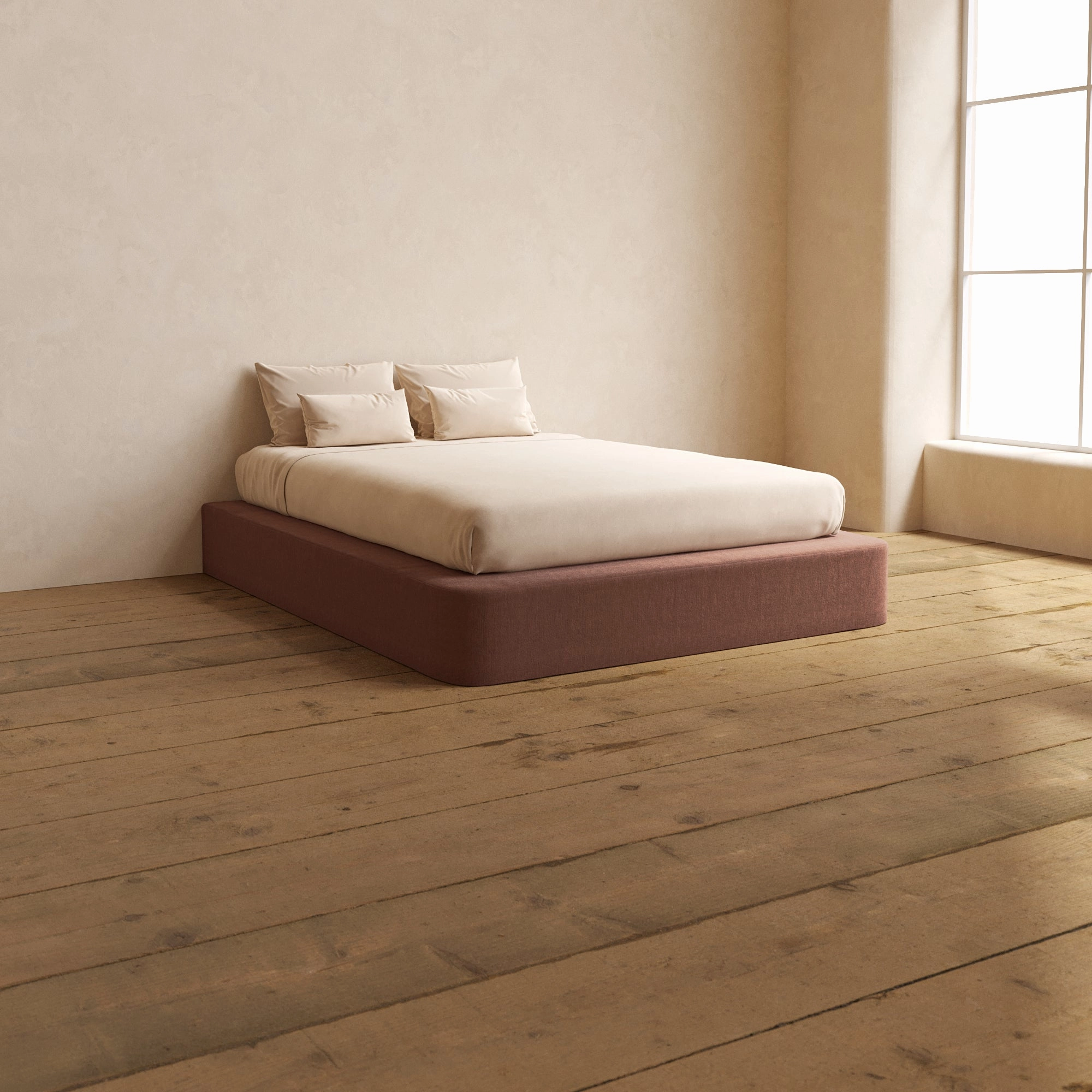Queen Upholstered Platform Bed | Heirloom Velvet in Chestnut
