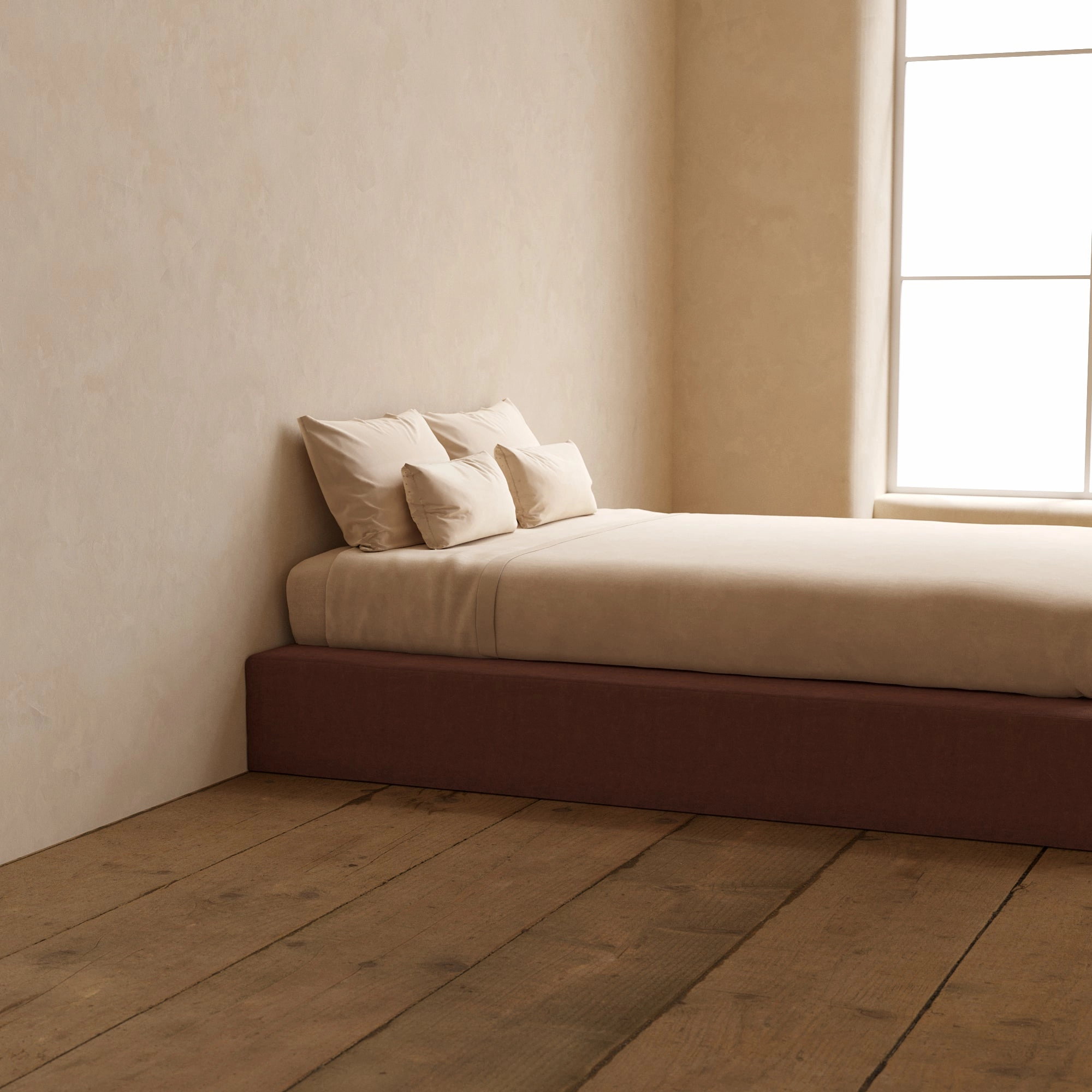 Queen Upholstered Platform Bed | Heirloom Velvet in Chestnut