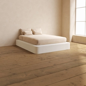 Queen Upholstered Platform Bed | Knit Velvet in Powder