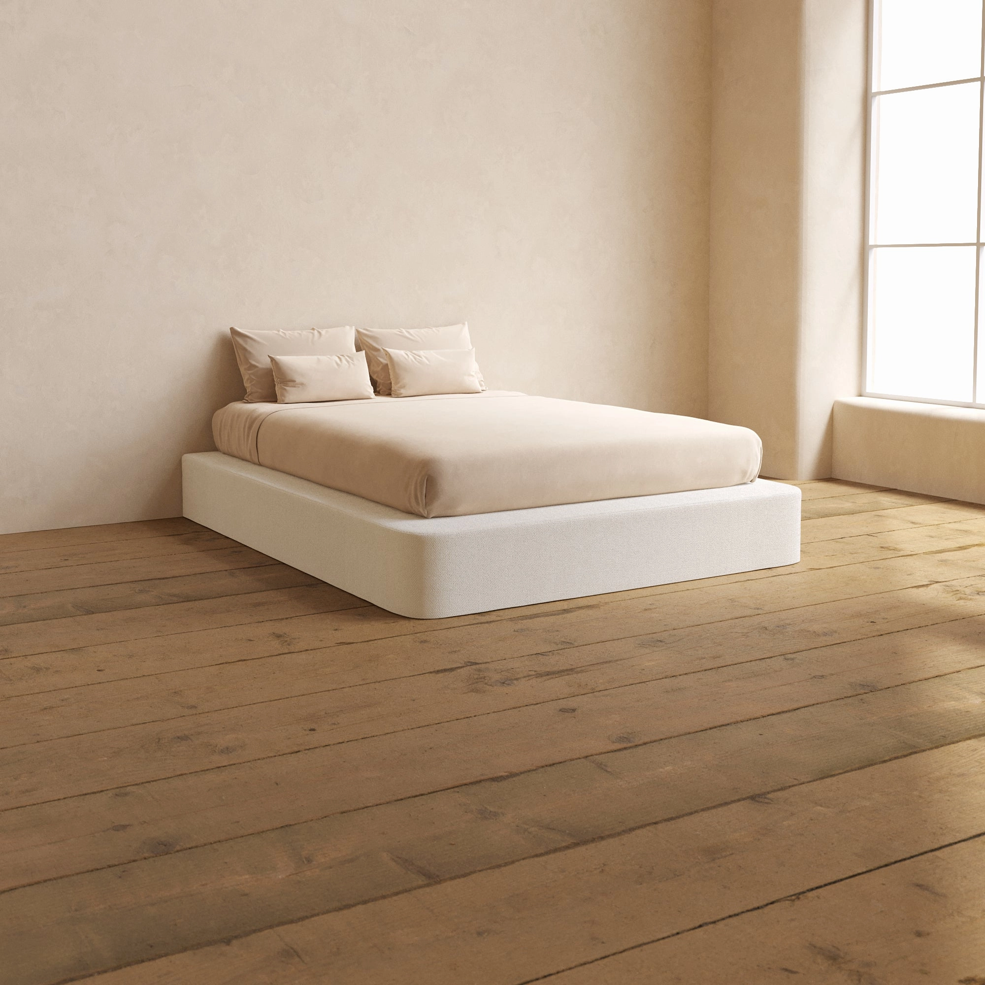 Queen Upholstered Platform Bed | Knit Velvet in Powder