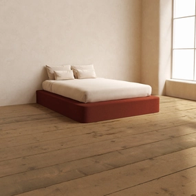Queen Upholstered Platform Bed | Knit Velvet in Rust