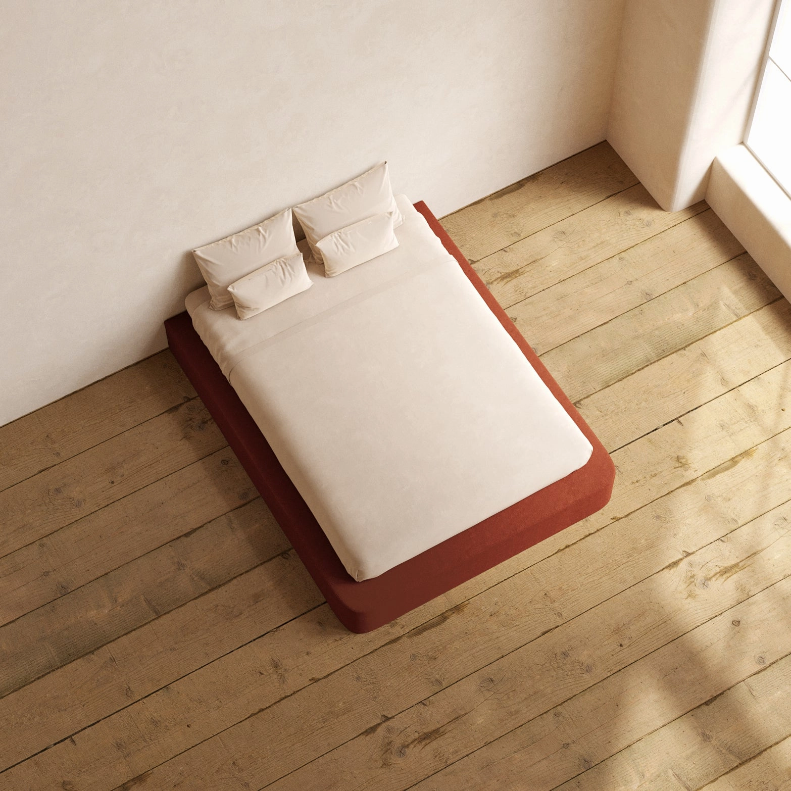 Queen Upholstered Platform Bed | Knit Velvet in Rust