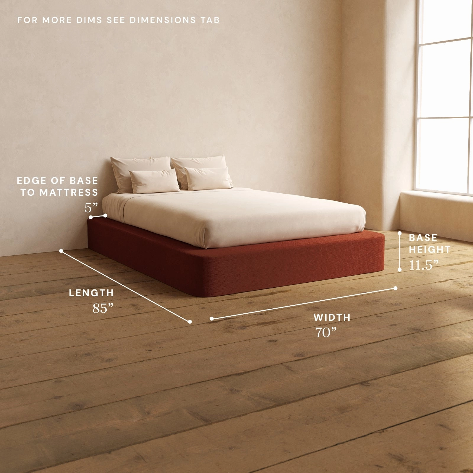 Queen Upholstered Platform Bed | Knit Velvet in Rust
