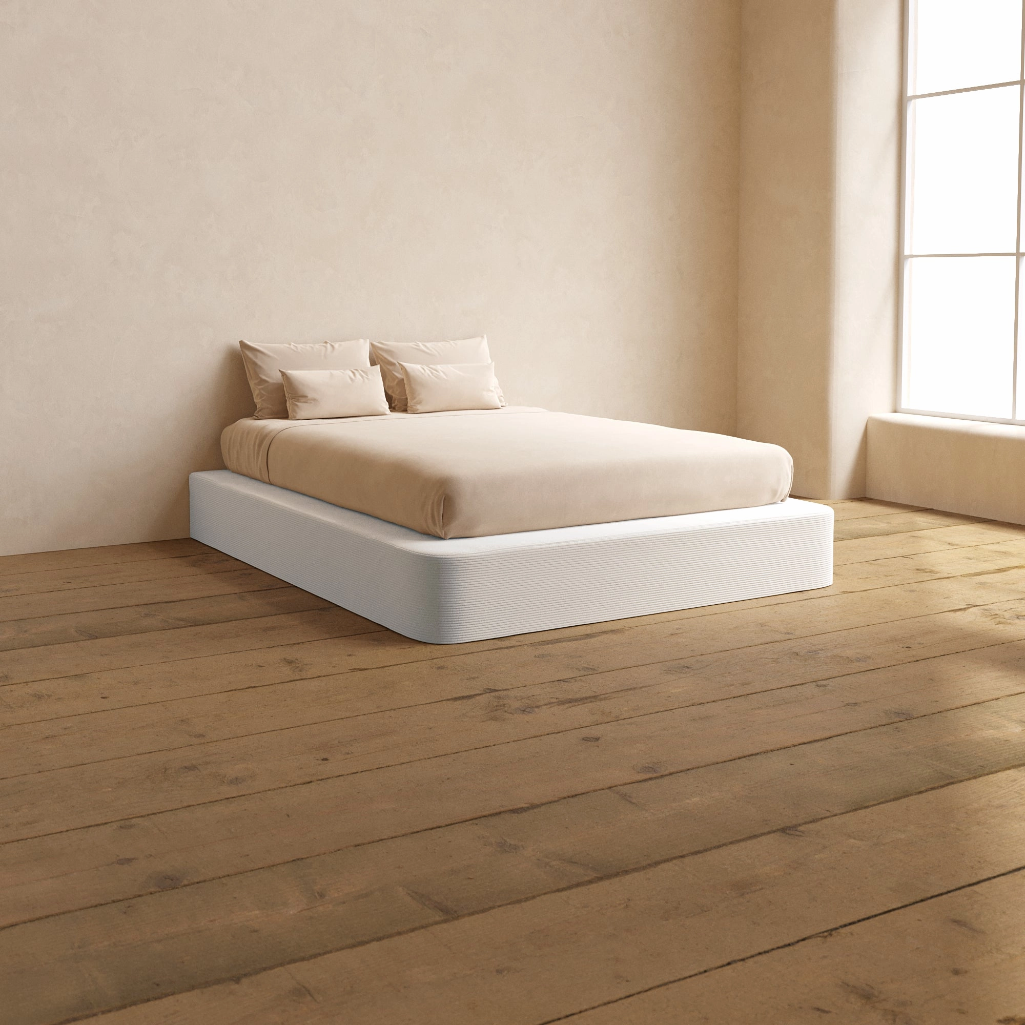 Queen Upholstered Platform Bed | Luxe Corduroy in Milk