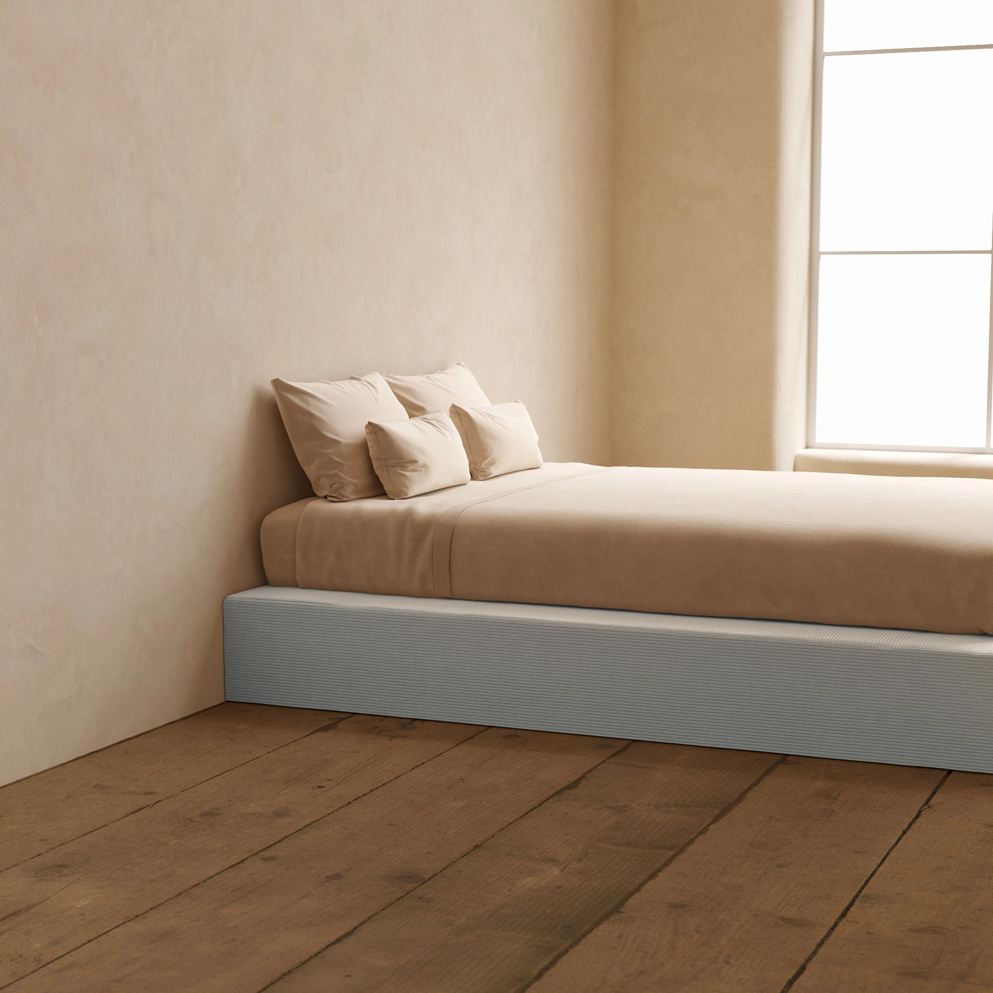 Queen Upholstered Platform Bed | Luxe Corduroy in Milk