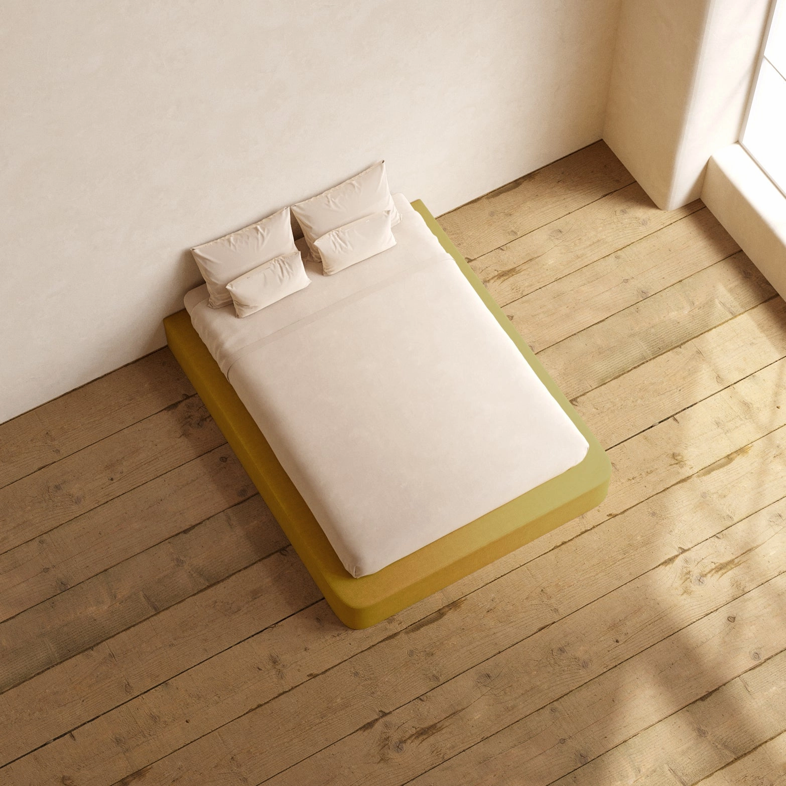 Queen Upholstered Platform Bed | Mizu Weave in Kiiro