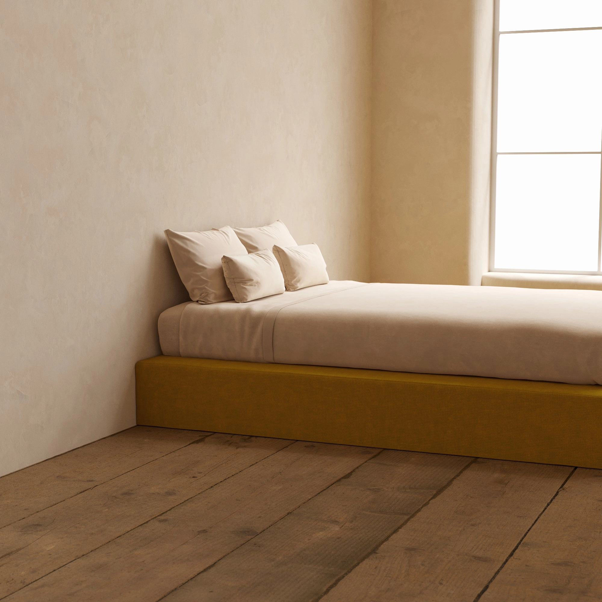 Queen Upholstered Platform Bed | Mizu Weave in Kiiro