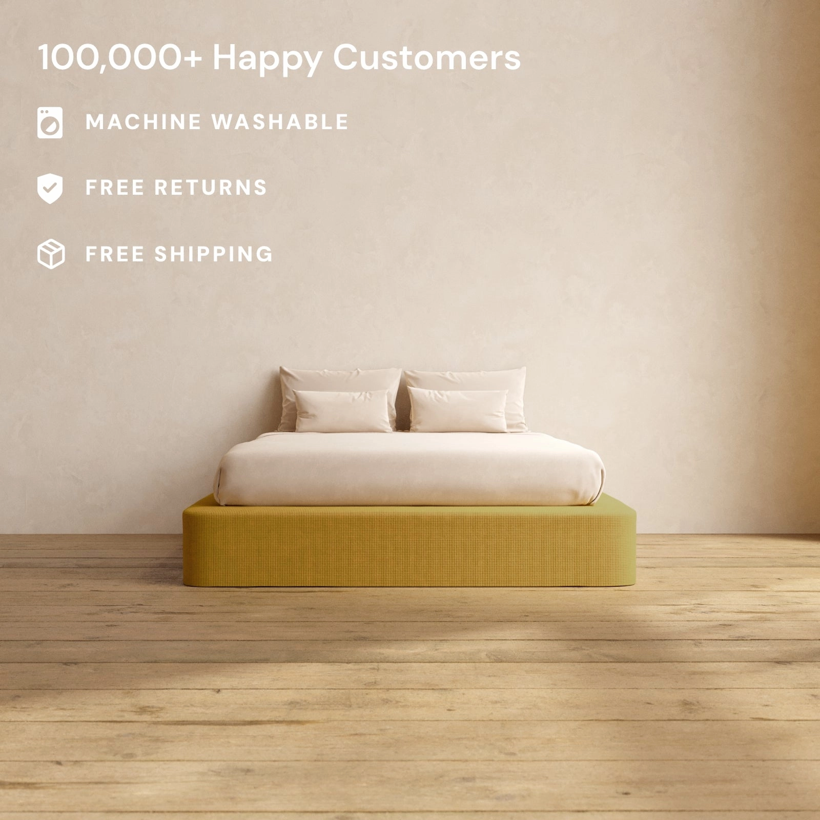 Queen Upholstered Platform Bed | Mizu Weave in Kiiro