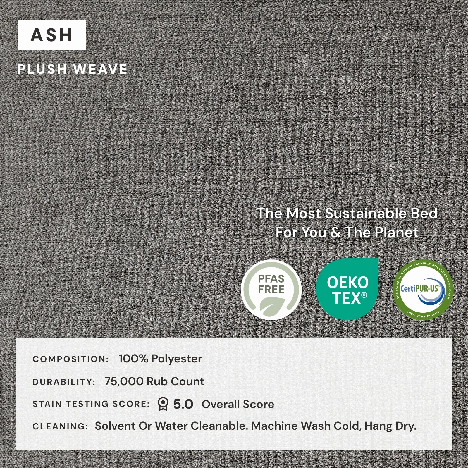 Queen Upholstered Platform Bed | Plush Weave in Ash