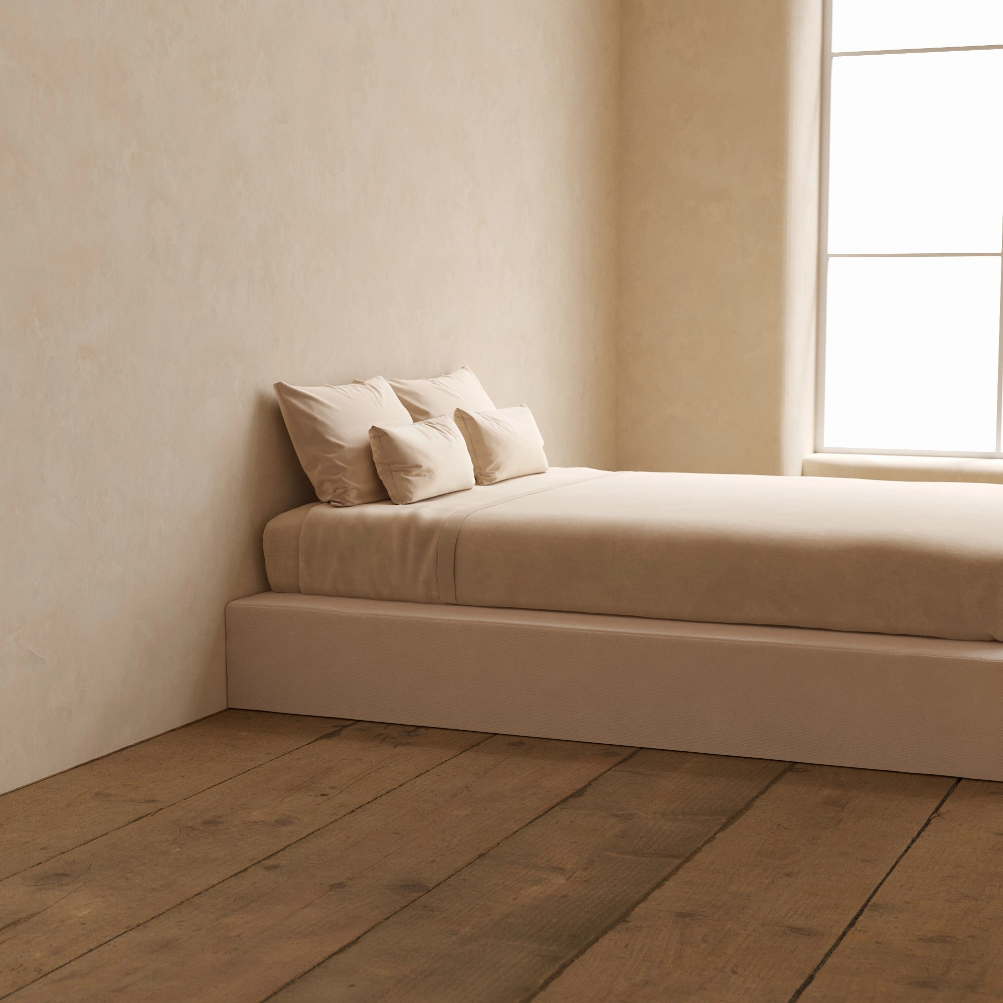Queen Upholstered Platform Bed | Plush Weave in Eggshell