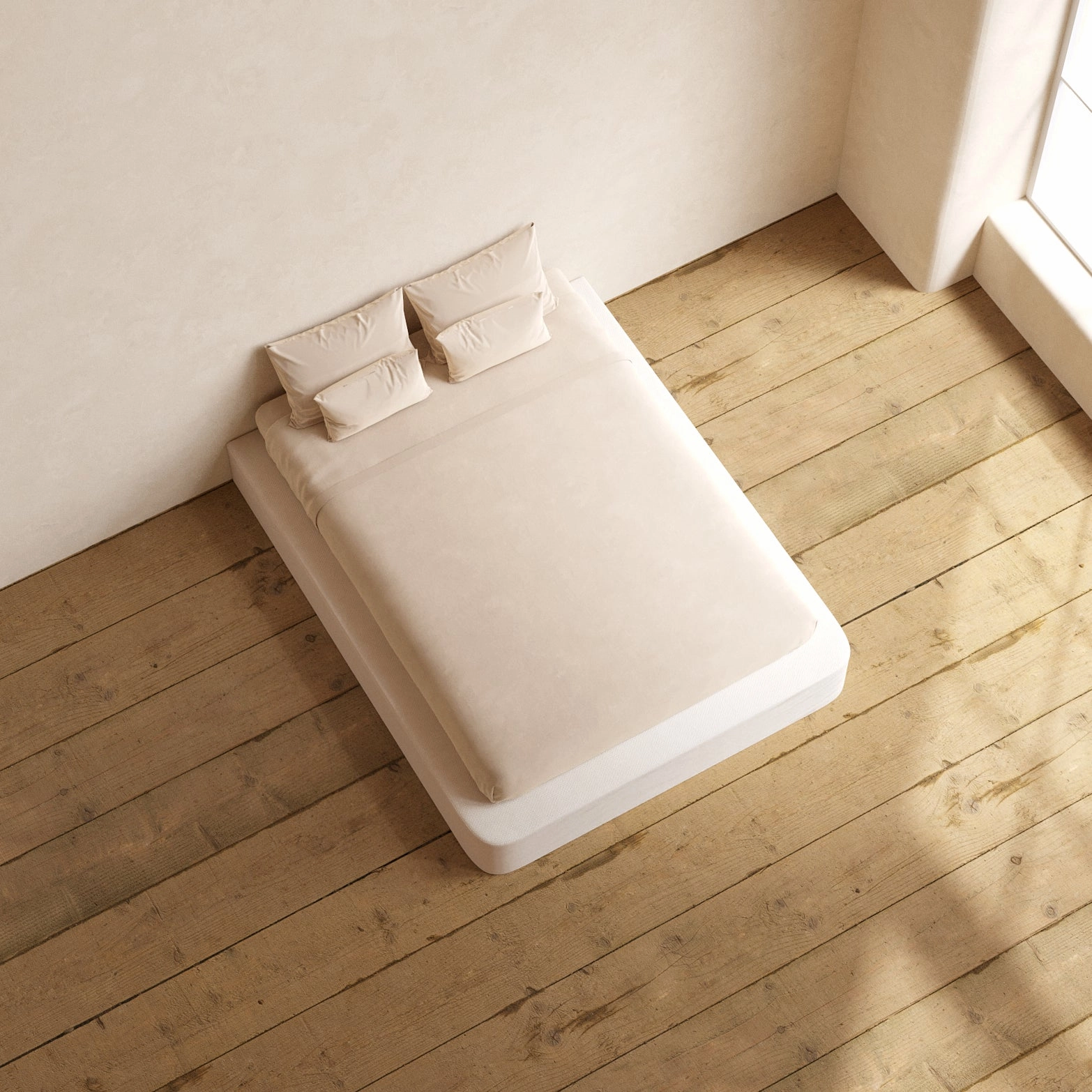 Queen Upholstered Platform Bed | Plush Weave in Eggshell