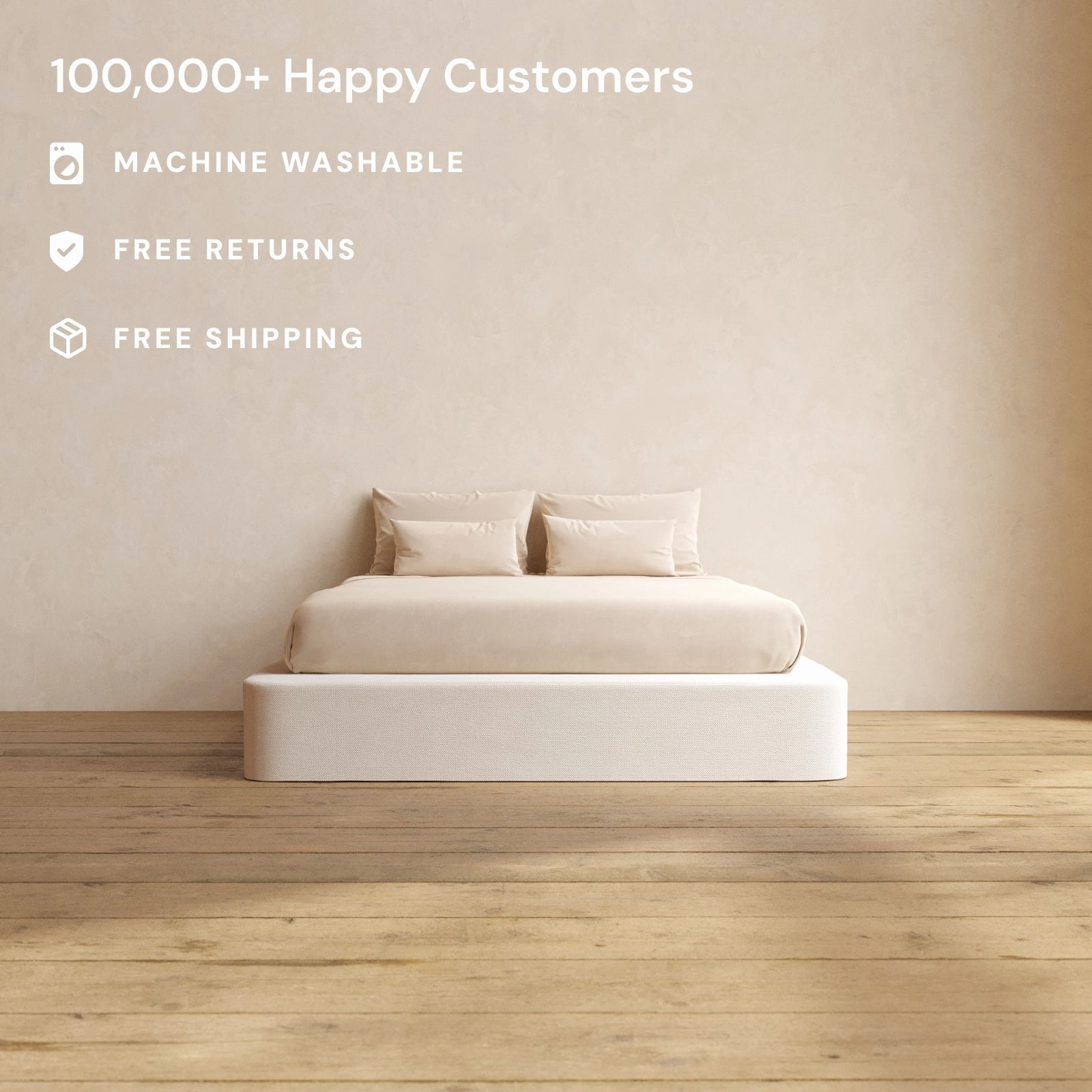 Queen Upholstered Platform Bed | Plush Weave in Eggshell