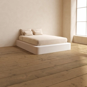 Queen Upholstered Platform Bed | Plush Weave in Eggshell