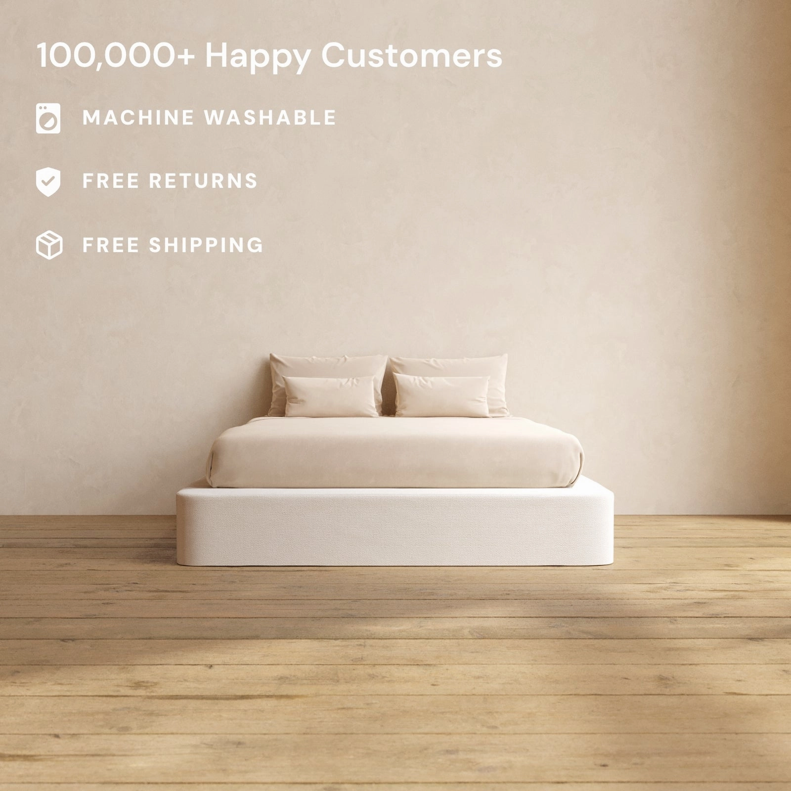 Queen Upholstered Platform Bed | Plush Weave in Eggshell