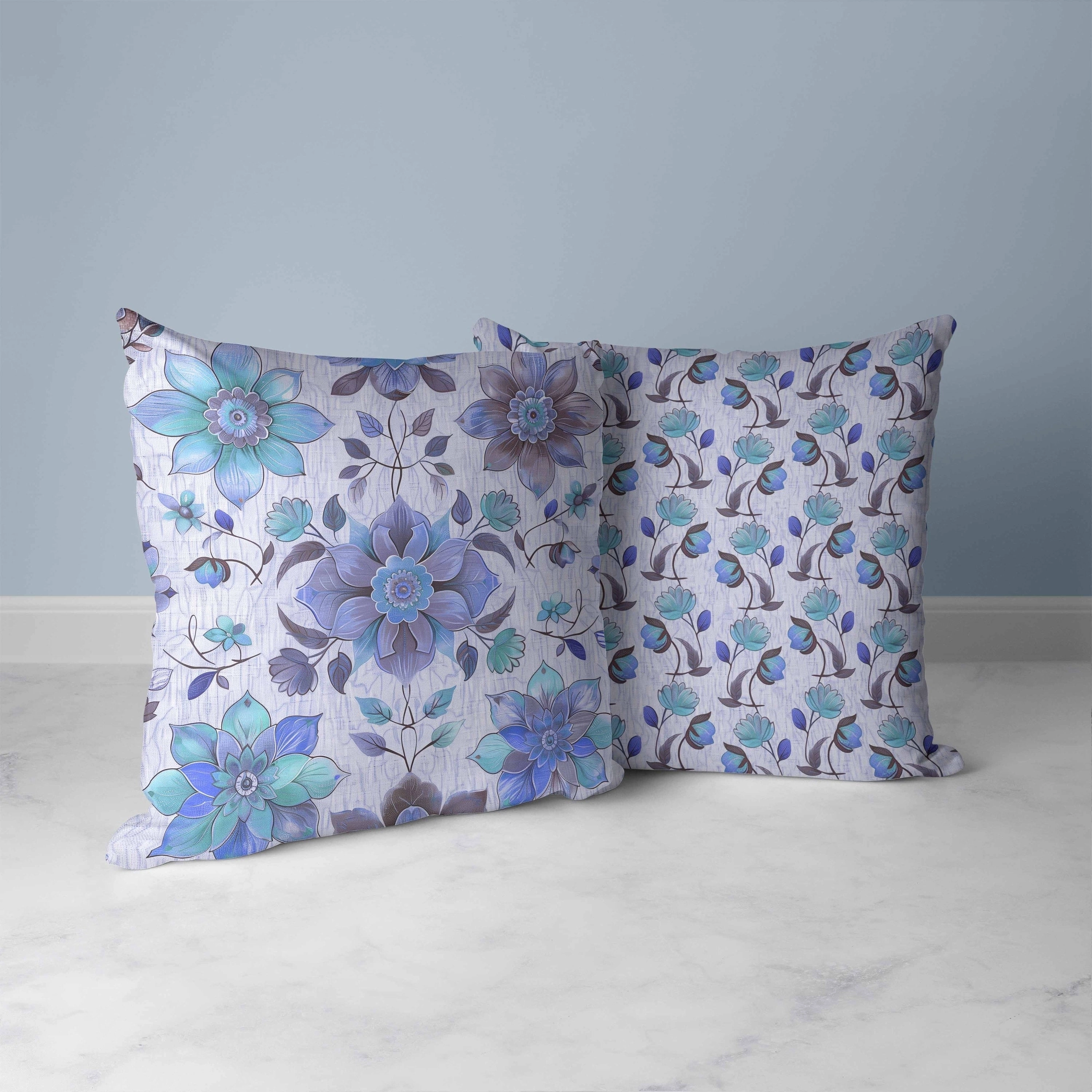 Retro Floral Faux Suede Reversible Throw Pillow Blue and Violet