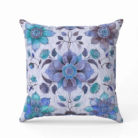 Retro Floral Faux Suede Reversible Throw Pillow Blue and Violet